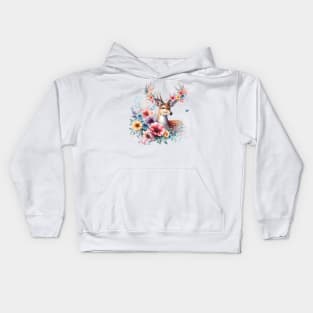 A deer decorated with beautiful colorful flowers. Kids Hoodie